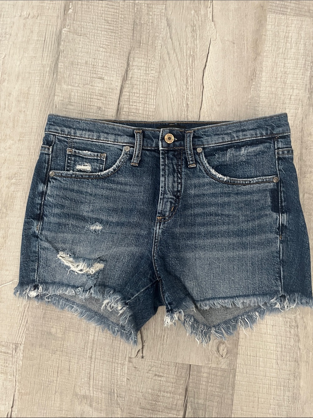 Silver Jeans Dark Blue Distressed Denim Shorts